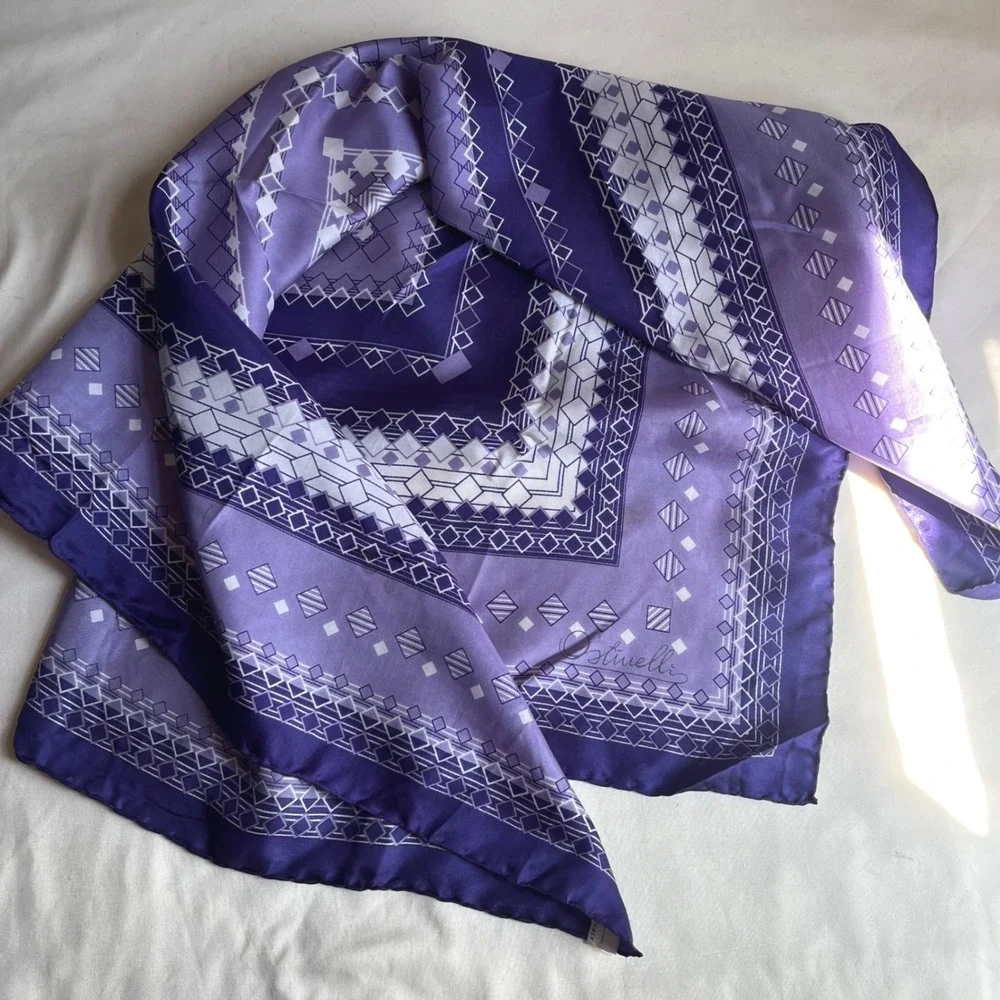 Ostinelli Purple Geometric Silk Scarf Made in Italy